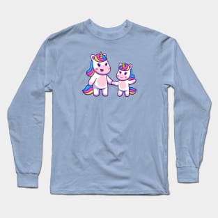 Cute Mom Unicorn With Baby Unicorn Cartoon Long Sleeve T-Shirt